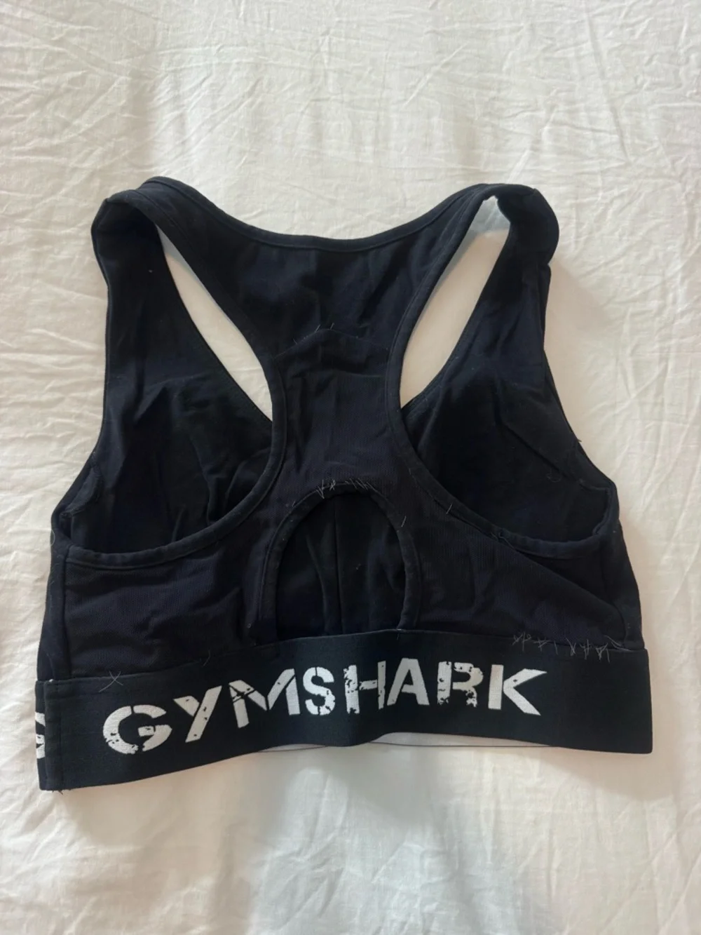 Gymshark Black Racerback Sports Bra with White Logo Band